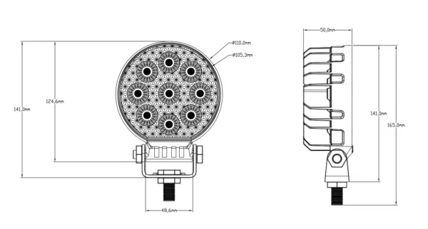 8227R DRAWING 4INCH 27 WATT ROUND WORK LIGHT HZ-8227R